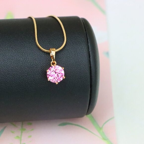 "Sparkling Pink Round Pendant in Gold Finish for Everyday Elegance, XPPT1673 - Picture 13 of 13